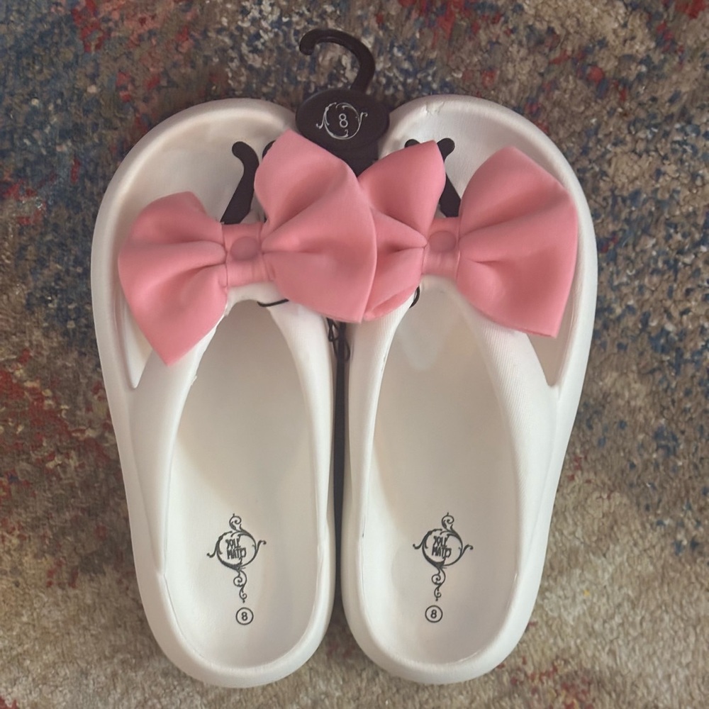 Womens White and Pink Bow Slip-On Shoes
